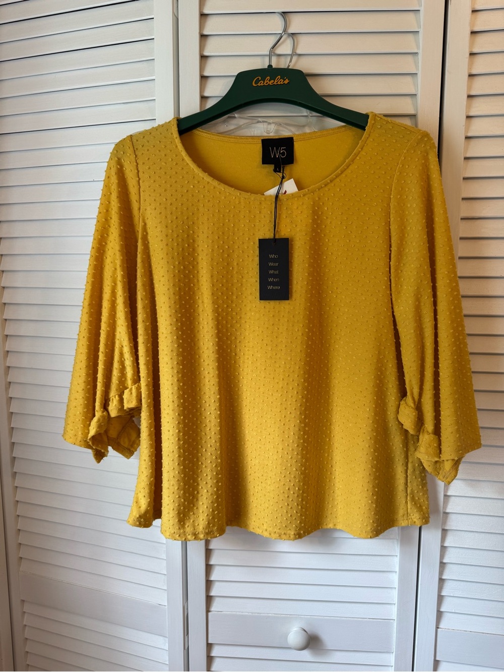 W5 Textured Dot Ruffle Sleeve Blouse in Mustard